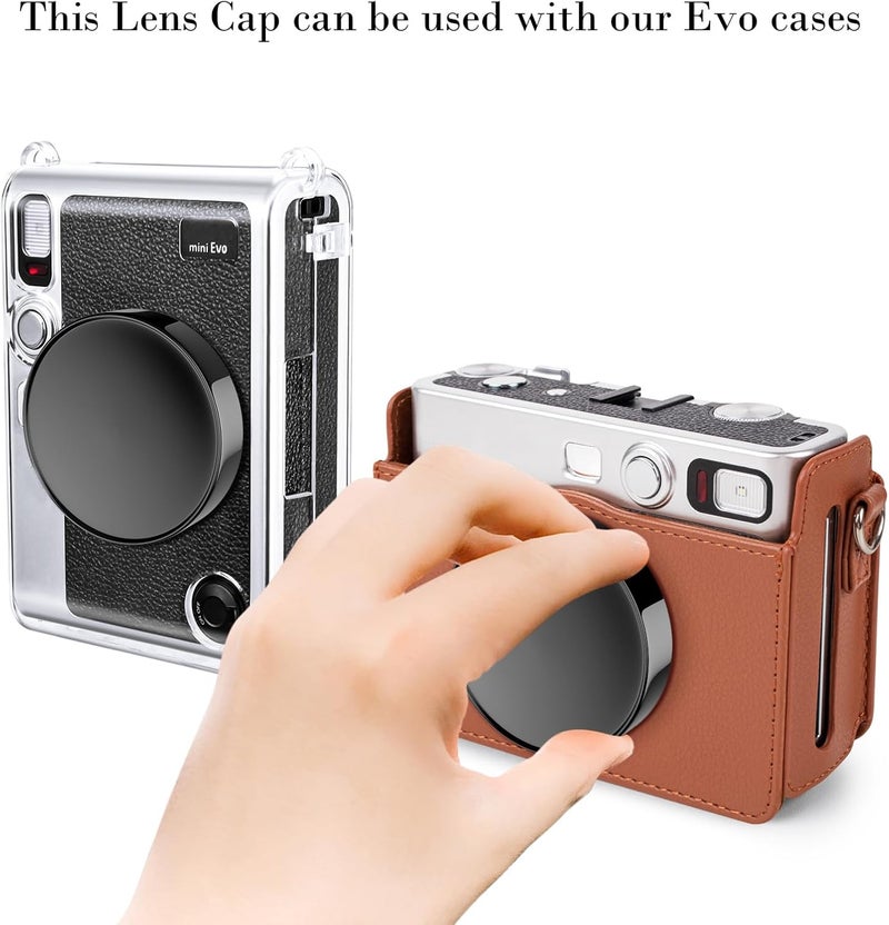 Rieibi Lens Cap for Fuji Mini Evo, Fuji Mini Accessories for Fuji Mini Evo Lens Cover with Anti-Loss Rope, PC Material Mini Evo Lens Cap with Flocking Internal - Black - Image 5